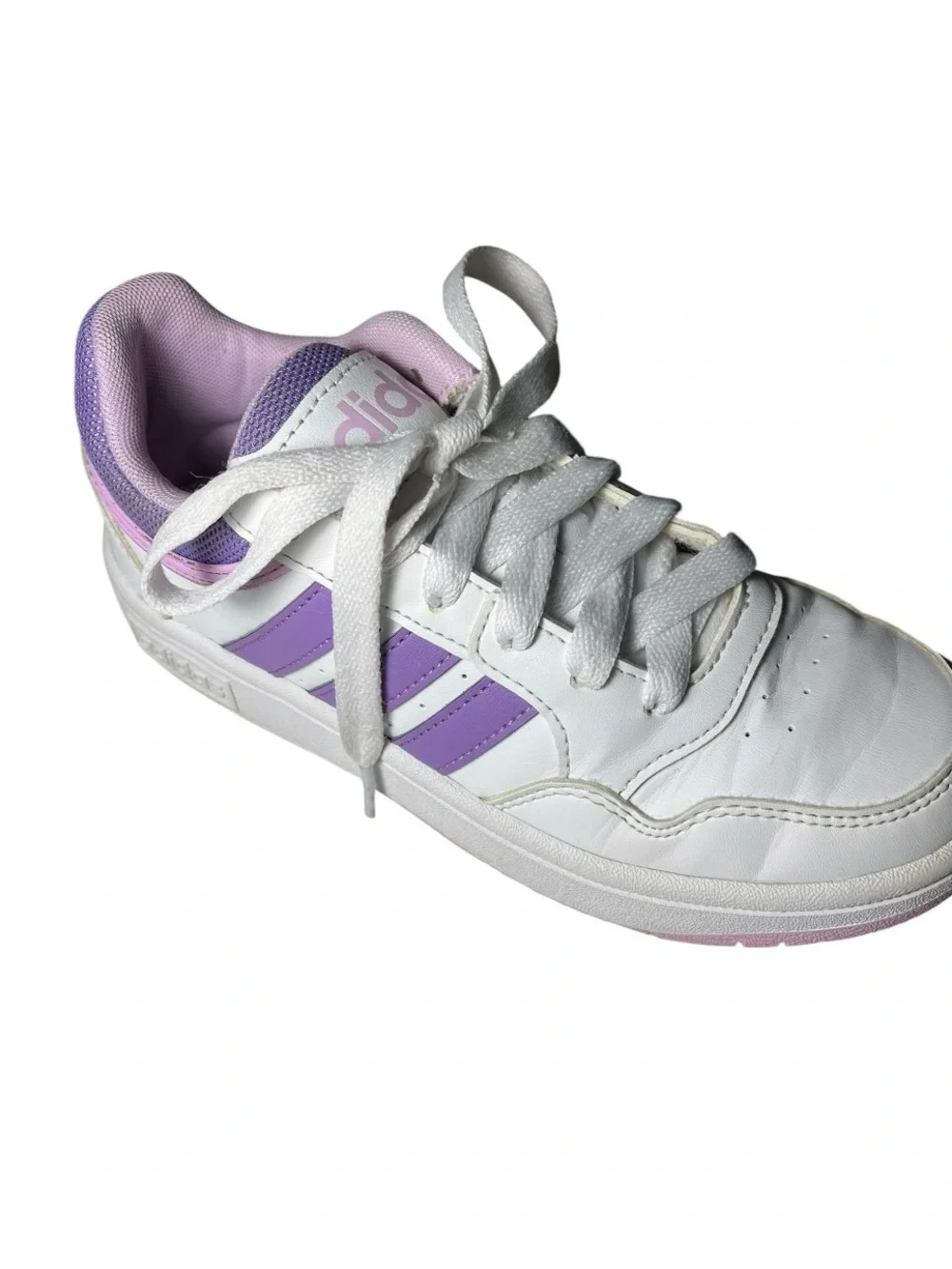 adidas White Sneakers with Lavender Accents - Kids